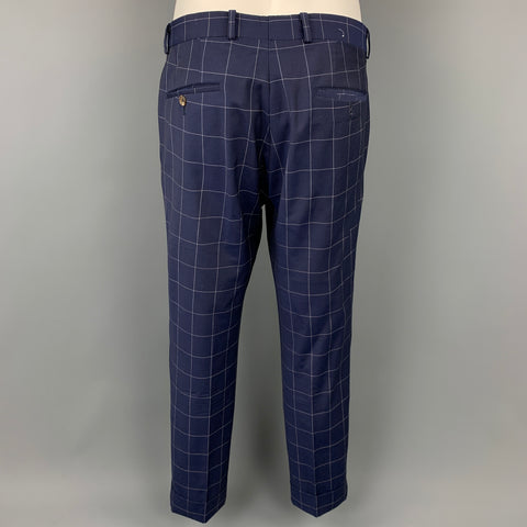 SAMUELSOHN for WILKES BASHFORD Size 38 Regular Navy & White Window Pane Wool / Mohair Suit