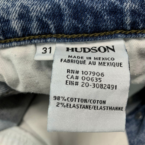 HUDSON Taille 31 Bleu Blanc Distressed Cotton Elasthanne Slim Button Fly Jeans
