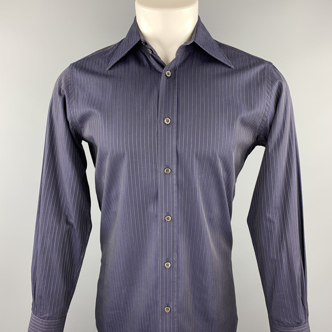 PRADA Size S Navy Stripe Cotton Button Up Long Sleeve Shirt
