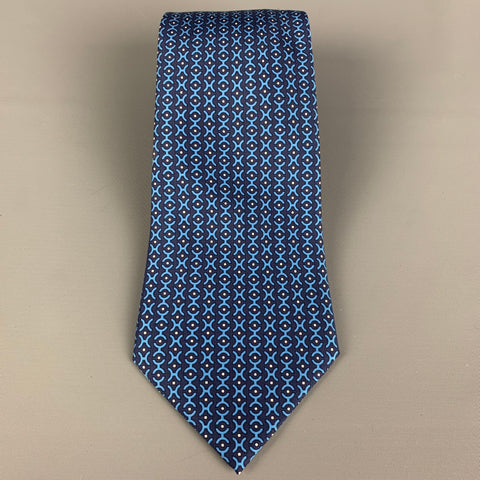 HERMES 5366 OA Navy Blue Abstract Silk Tie
