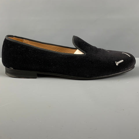 STUBBS & WOOTTON Size 10.5 Black Velvet Loafers