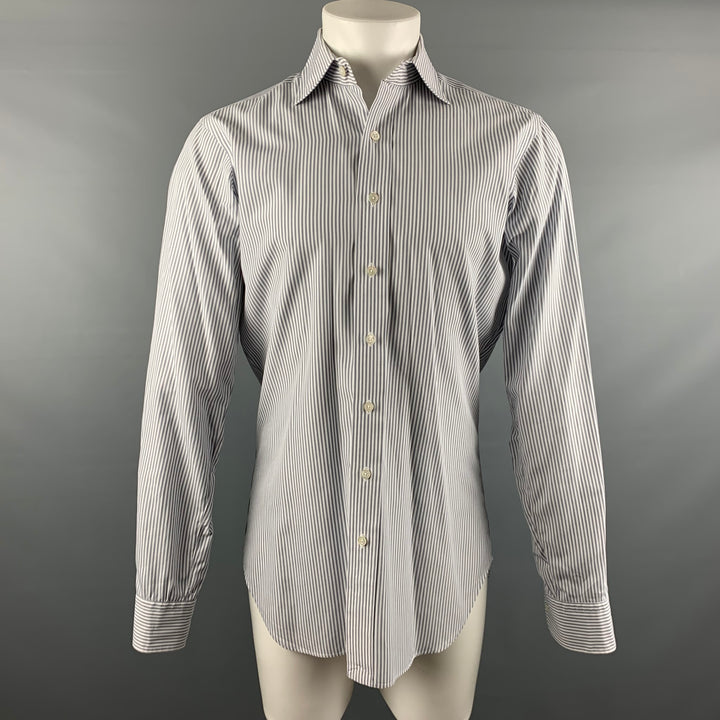 HAMILTON Size M Grey White Stripe Long Sleeve Shirt