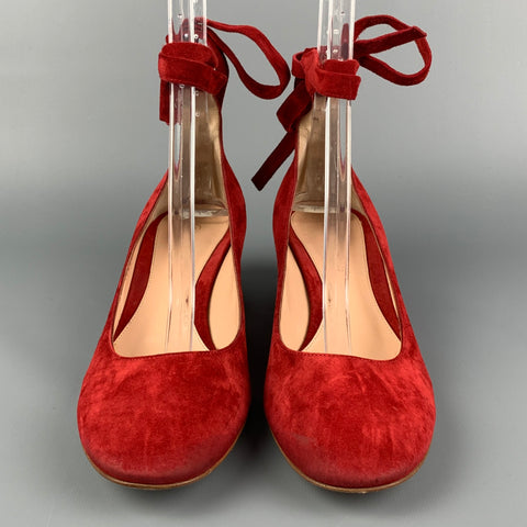 GIANVITO ROSSI Size 9.5 Red Suede Ankle Strap Pumps