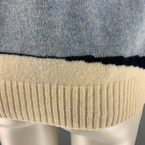 GANT Size M Blue Cream Color Block Wool Crew-Neck Sweater