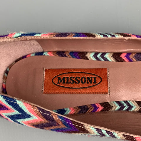 MISSONI Size 8 Multi-Color Fabric Zig Zag Bow Flats