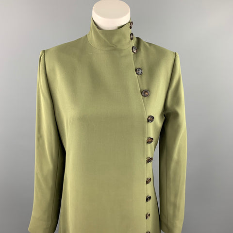 MORGANE LE FAY Taille L Manteau Asymétrique Soie/Lycra Olive