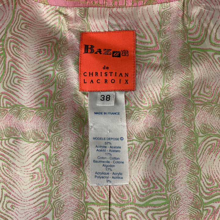 CHRISTIAN LACROIX Size 6 Pink & Green Floral Jacquard Coat