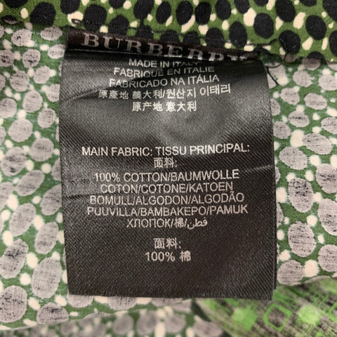 BURBERRY PRORSUM Spring 2012 Size S Green & Black Print Cotton Button Up Long Sleeve Shirt
