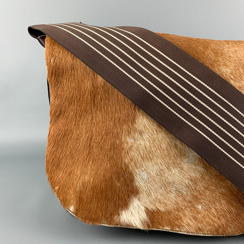 CANVASCO Brown & Beige Mixed Fabrics Nylon Messenger Bag