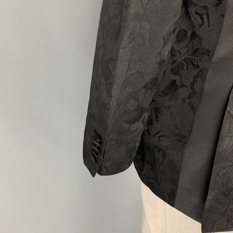 JUST CAVALLI Size 50 Black Jacquard Acetate Notch Lapel Sport Coat