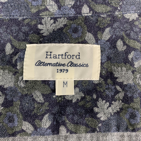 HARTFORD Size M Navy & Grey Floral Cotton Button Up Long Sleeve Shirt