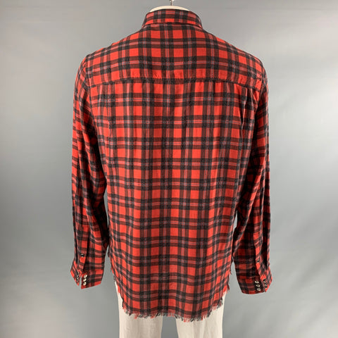 FRAME Size XXL Red Black Plaid Polyester / Cotton Western Long Sleeve Shirt