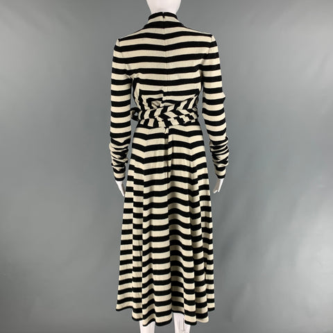 MARC JACOBS Size 2 Black White Wool Nylon Stripe Maxi Dress