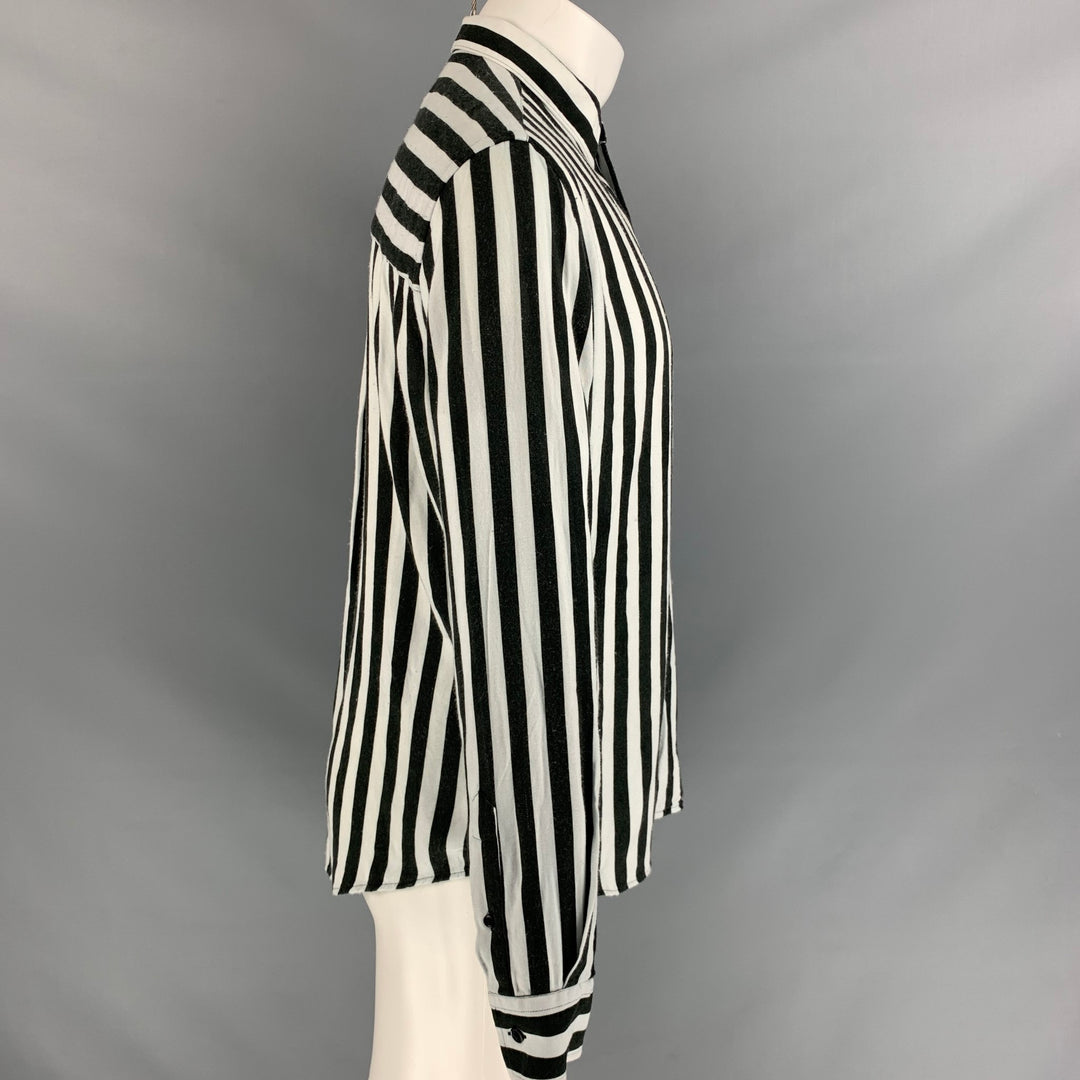 AMI ALEXANDRE MATTIUSSI Size M  Black White Vertical Stripe Viscose Button Up  Long Sleeve Shirt