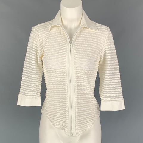 RAYURE Talla 6 Blusa blanca con cremallera texturizada de poliamida y elastano