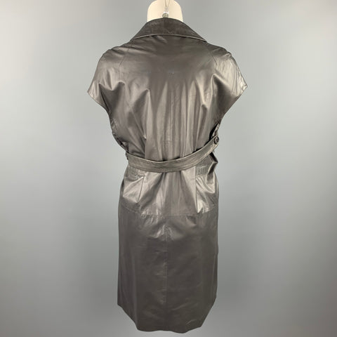 MARNI Size 4 Grey Leather Double Breasted Notch Lapel Vest