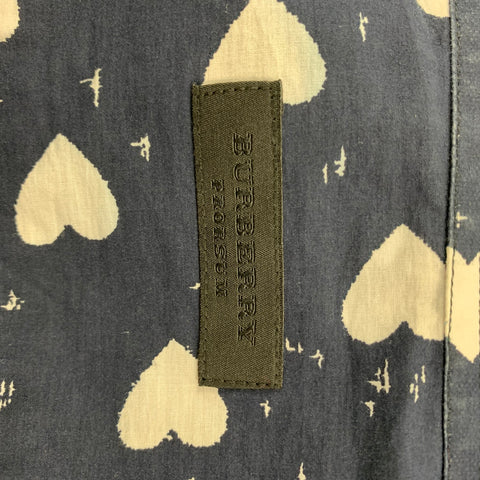 BURBERRY PRORSUM Pre-Fall 2013 Size S Navy & White Heart Print Long Sleeve Shirt