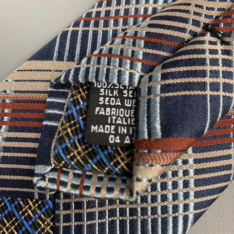 DRIES VAN NOTAN Corbata de seda a cuadros azul marino y marrón