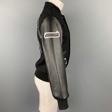 OPENING CEREMONY Size XS Black & White Wool Leather Sleeves Varsity Jacket
