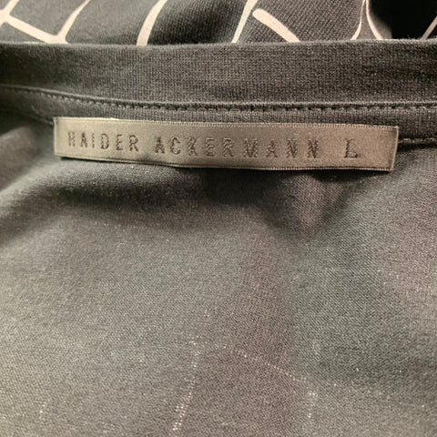 HAIDER ACKERMANN Size L Black White Window Pane Cotton Crew Neck T-shirt