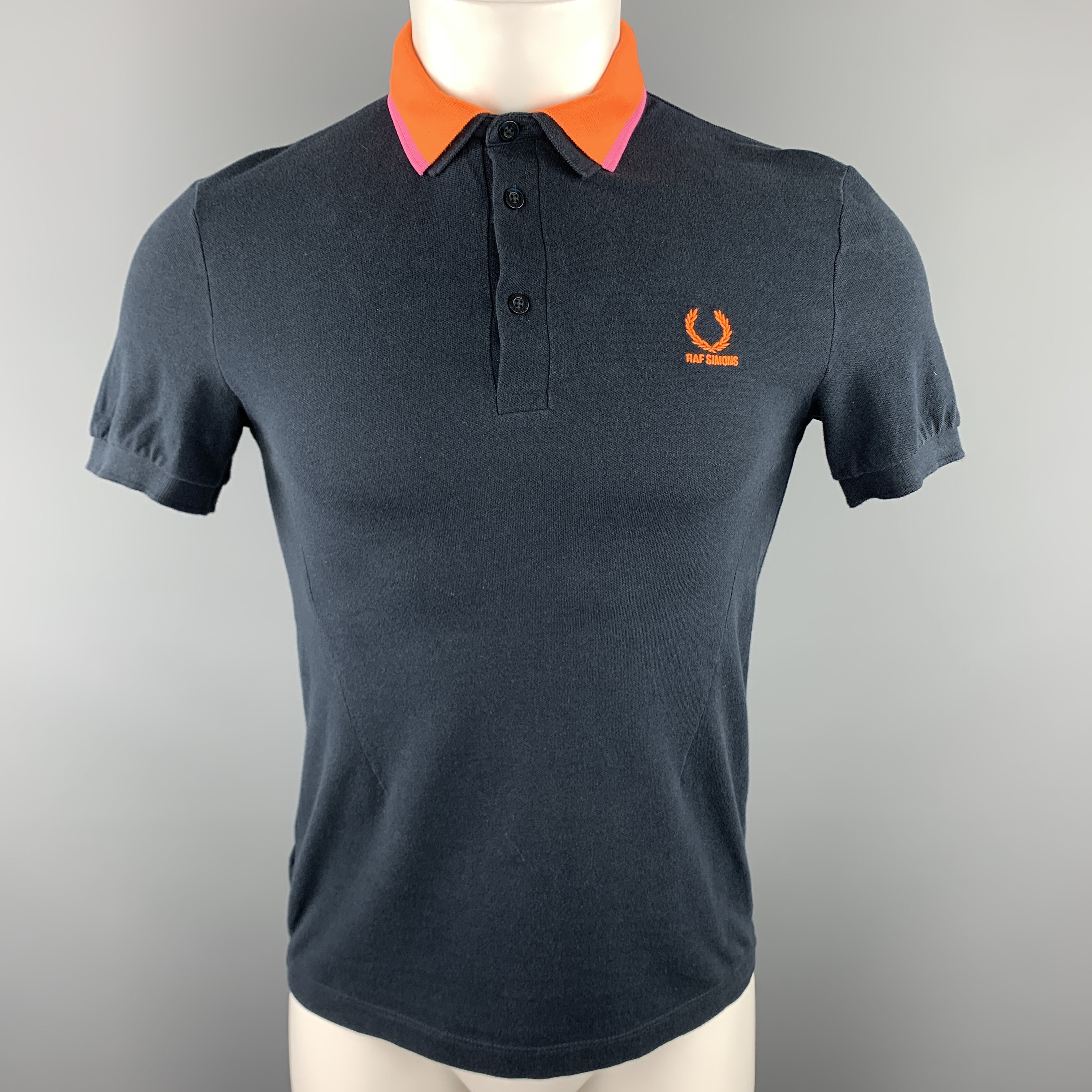 RAF SIMONS x FRED PERRY Size S Navy Orange Detachable Collar Polo