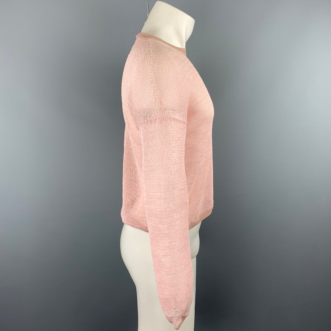 JIL SANDER Size M Pink Mesh Paper Crew-Neck Pullover