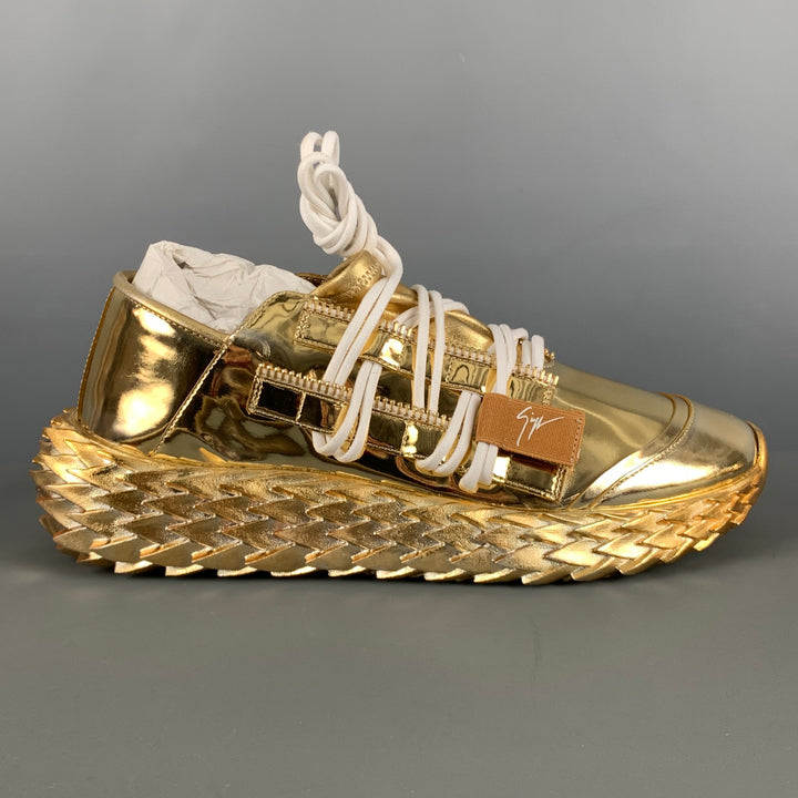 GIUSEPPE ZANOTTI Size 9 Gold Patent Leather Sneakers