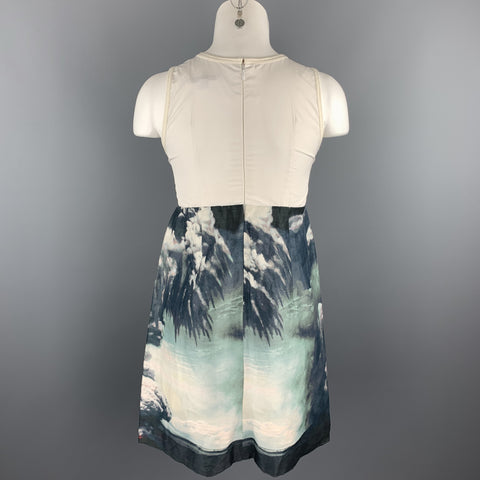 CARVEN Size XS Navy & White Linen / Silk Sleeveless Cocktail Dress