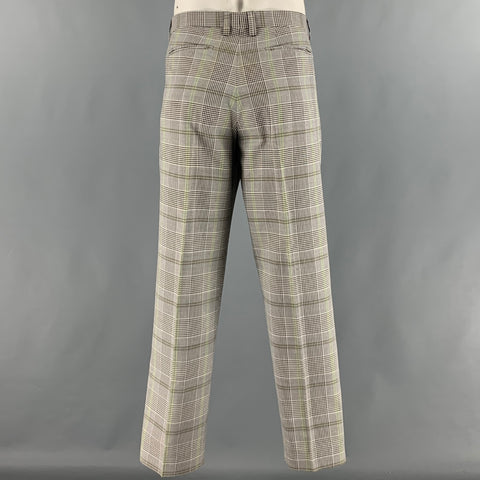 ETRO Size 36 White Black & Green Plaid Wool Cotton Zip Fly Dress Pants
