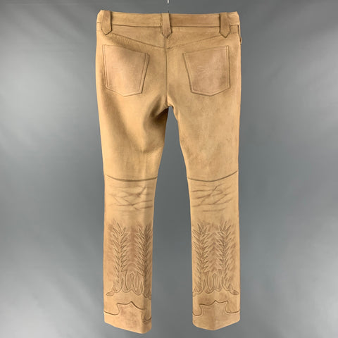 RALPH LAUREN BLUE LABEL by Size 10 Beige Leather Embroidered Western Casual Pants