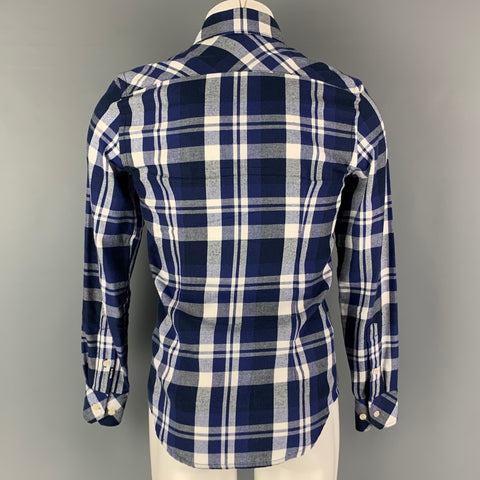 G-STAR Size XS Navy White Plaid Cotton Flanel Long Sleeve Shirt