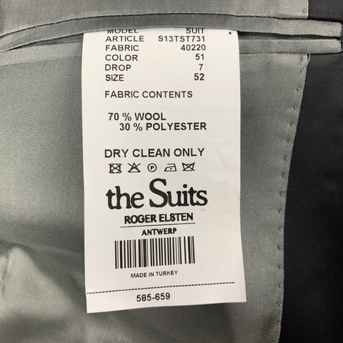 ROGER ELSTEN Size 42 Grey Black Wool Polyester Shawl Collar Suit