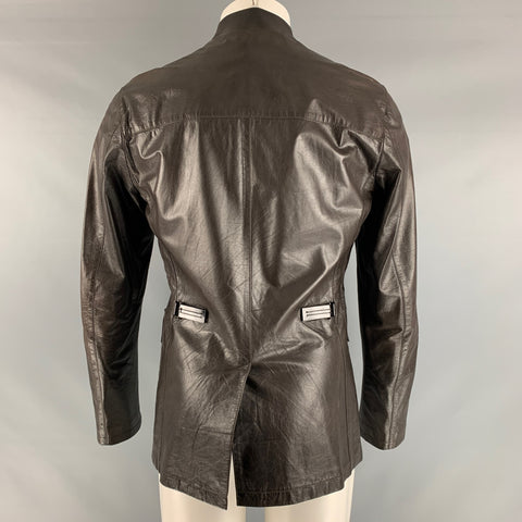 PRADA Size 38 Brown Solid Leather Zip & Snaps Jacket