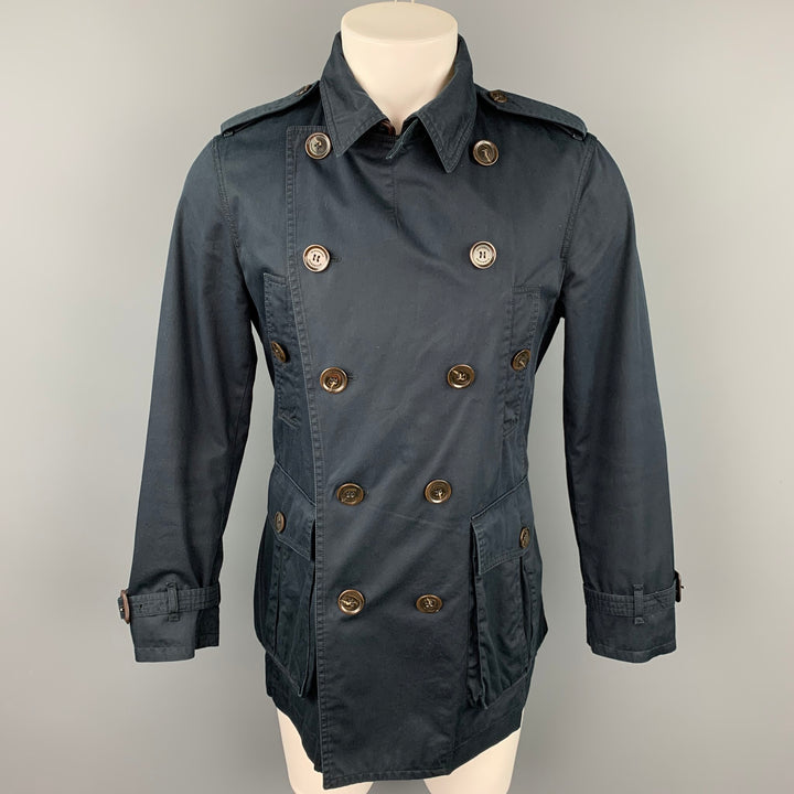 BURBERRY LONDON Size M Navy Cotton / Polyurethane Double Breasted Coat