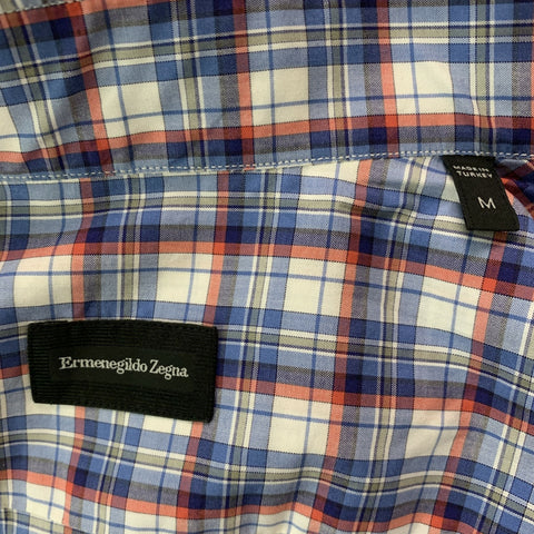 ERMENEGILDO ZEGNA Size M Blue, White &  Red Checkered Cotton Long Sleeve Shirt