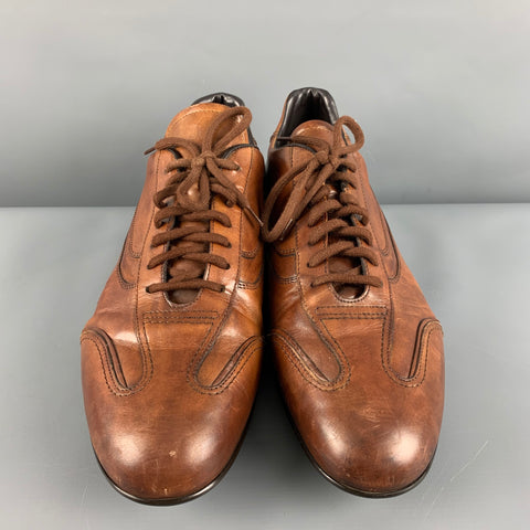SANTONI Size 13 Brown Leather Low Top Sneakers
