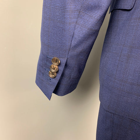SAMUELSOHN Size 40 Navy Glenplaid Wool / Lycra Peak Lapel Custom Suit