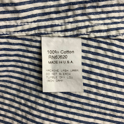 GITMAN BROS Size M Blue White Stripe Seersucker Cotton Long Sleeve Shirt
