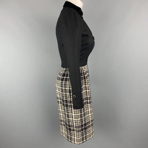 VALENTINO Size 4 Black Velvet Collar Plaid Skirt Vintage Dress