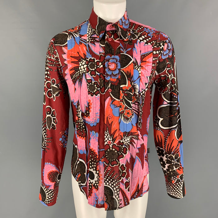 JUST CAVALLI  Size M Midnight Blue Print Cotton Button Up Long Sleeve Shirt