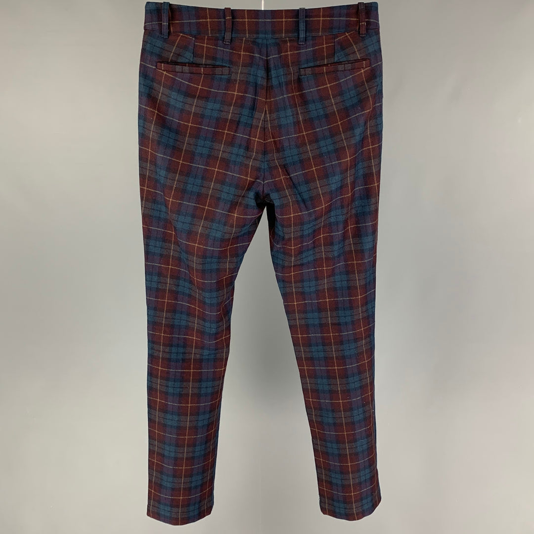 AIME LEON DORE Size 32 Navy Burgundy Plaid Wool Cotton Button Fly Dress Pants Sui Generis Designer Consignment AIME LEON DORE Size 32 Navy Burgundy Plaid Wool Cotton Button Fly Dress Pants Sui Generis Designer Consignment