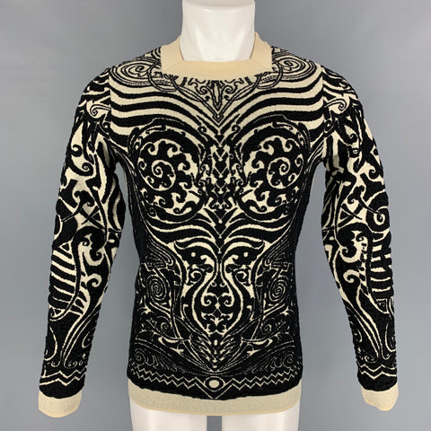 Vintage 1990's JEAN PAUL GAULTIER Size M Black Beige Tattoo Wool / Polyamide Pullover