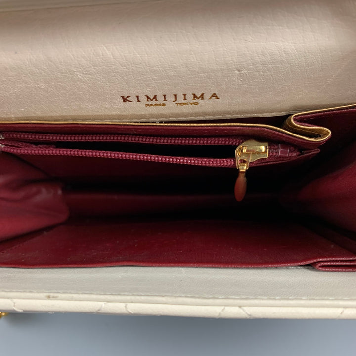 Vintage KIMIJIMA Cream & Gold Quilted Leather Shoulder Bag