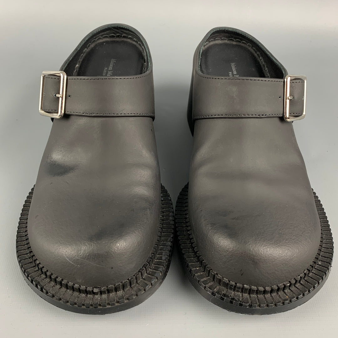 MAISON MARGIELA Size 8 Black Rubberized Leather Clog Boots