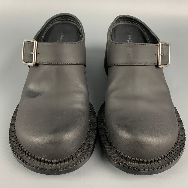 MAISON MARGIELA Size 8 Black Rubberized Leather Clog Boots