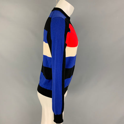 VETEMENTS x COMME des GARCONS SHIRT Size S Blue Black White Knitted Merino Wool Crew-Neck Pullover