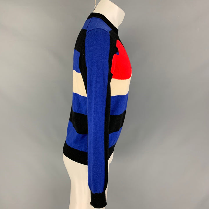 VETEMENTS x COMME des GARCONS SHIRT Size S Blue Black White Knitted Merino Wool Crew-Neck Pullover