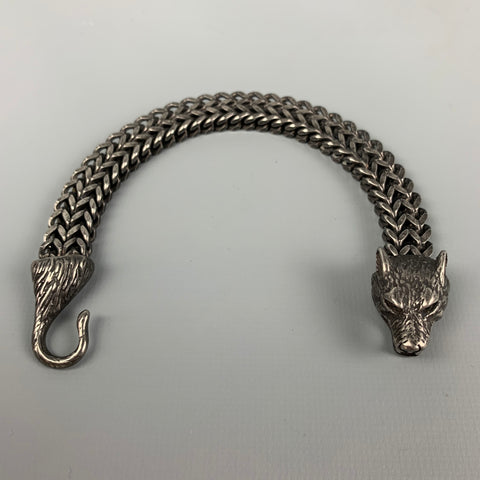 VINTAGE Gunmetal Chain Link Metal Fox Head Bracelet