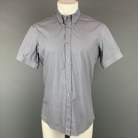ALEXANDER MCQUEEN Size M Blue & Grey Skull Cotton Button Down Short Sleeve Shirt