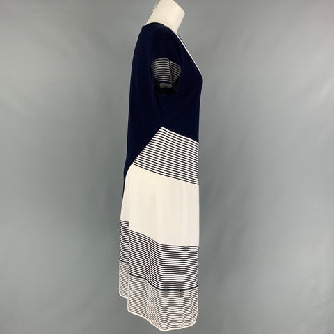 ST. JOHN Size 6 White Navy Rayon Blend Color Block Short Sleeve Dress